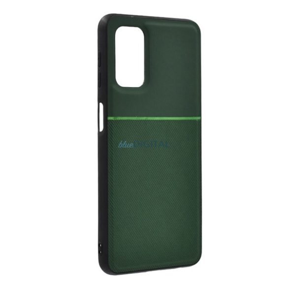 Műanyag telefonvédő (szilikon keret, közepesen ütésálló, beépített fémlemez, bőr hatású hátlap, csíkos minta) SÖTÉTZÖLD Samsung Galaxy A32 5G (SM-A326)