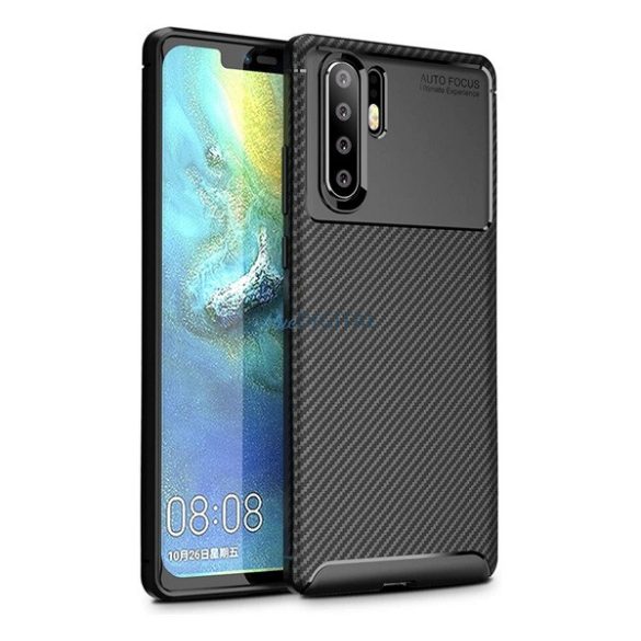 Szilikon telefonvédő (ütésállóság, karbon minta) FEKETE Huawei P30 Pro