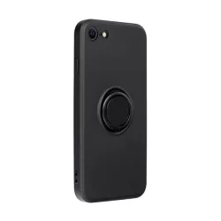   Szilikon telefonvédő (telefontartó gyűrű, mikrofiber plüss belső, beépített fémlemez, kamera védelem) FEKETE Apple iPhone SE 2 (2020), Apple iPhone SE 3 (2022), Apple iPhone 7 4.7, Apple iP