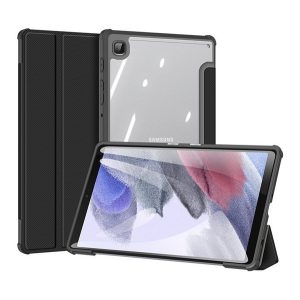 DUX DUCIS TOBY tok álló, bőr hatású (aktív FLIP, oldalra nyíló, TRIFOLD, asztali tartó, ceruza tartó) FEKETE Samsung Galaxy Tab A7 Lite WIFI (SM-T220), Samsung Galaxy Tab A7 Lite LTE (SM-T225)