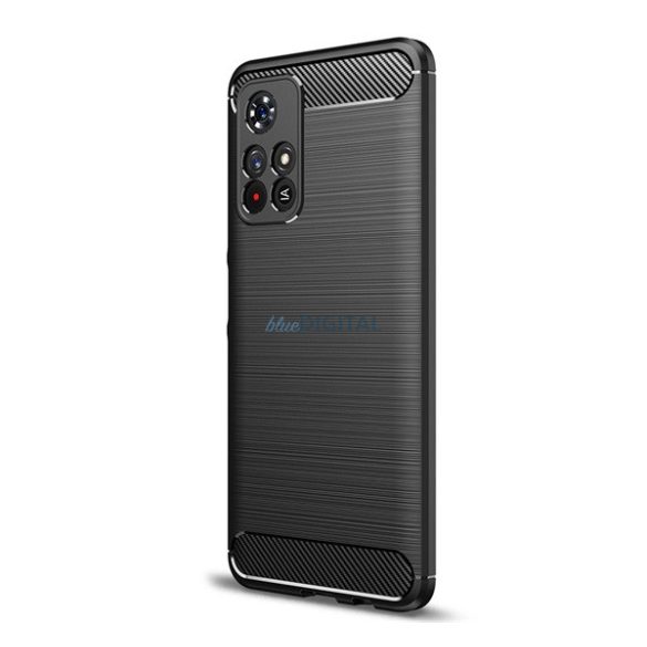 Szilikon telefonvédő (közepesen ütésálló, légpárnás sarok, szálcsiszolt, karbon minta) SÖTÉTKÉK Xiaomi Redmi Note 11 Pro Plus 5G
