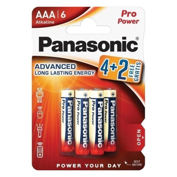 PANASONIC PRO POWER tartós elem (AAA, LR03PPG, 1.5V, alkáli) 6db/csomag