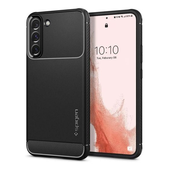 SPIGEN RUGGED ARMOR szilikon telefonvédő (közepesen ütésálló, légpárnás sarok, karbon minta) FEKETE Samsung Galaxy S22 5G (SM-S901)