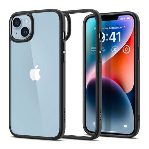 SPIGEN ULTRA HYBRID műanyag telefonvédő (közepesen ütésálló, szilikon légpárnás keret) FEKETE Apple iPhone 14 Pro Max