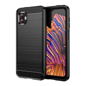 Szilikon telefonvédő (közepesen ütésálló, légpárnás sarok, szálcsiszolt, karbon minta) FEKETE Samsung Galaxy Xcover 6 Pro (SM-G736)