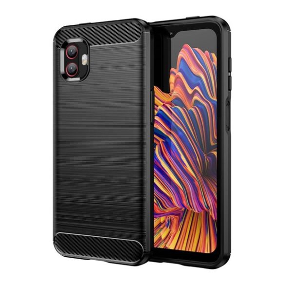 Szilikon telefonvédő (közepesen ütésálló, légpárnás sarok, szálcsiszolt, karbon minta) FEKETE Samsung Galaxy Xcover 6 Pro (SM-G736)