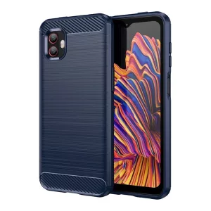 Szilikon telefonvédő (közepesen ütésálló, légpárnás sarok, szálcsiszolt, karbon minta) SÖTÉTKÉK Samsung Galaxy Xcover 6 Pro (SM-G736)