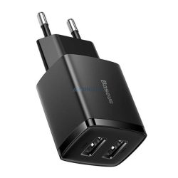   BASEUS COMPACT hálózati töltő 2 USB aljzat (10.5W, gyorstöltő) FEKETE
