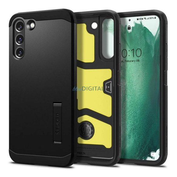 SPIGEN TOUGH ARMOR műanyag telefonvédő (szilikon keret, közepesen ütésálló, kitámasztó) FEKETE Samsung Galaxy S22 Plus