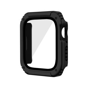 Műanyag keret (ütésálló + kijelzővédő üveg) FEKETE Apple Watch Series 3 42mm, Apple Watch Series 1 42mm, Apple Watch Series 2 42mm