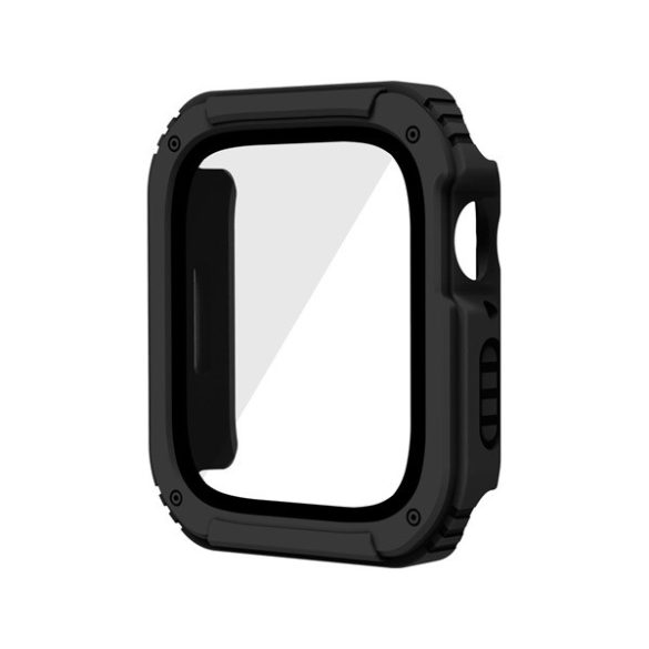 Műanyag keret (BUMPER, ütésálló + kijelzővédő üveg) FEKETE Apple Watch Series 3 38mm