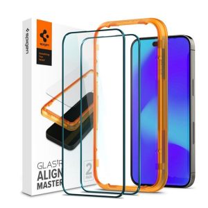 SPIGEN ALM FC képernyővédő üveg 2db (2.5D, extra karcálló, 9H, ultravékony, színkiemelés) FEKETE Apple iPhone 14 Pro Max