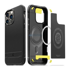 SPIGEN RUGGED ARMOR szilikon telefonvédő (közepesen ütésálló, légpárnás sarok, karbon minta) FEKETE Apple iPhone 14 Pro