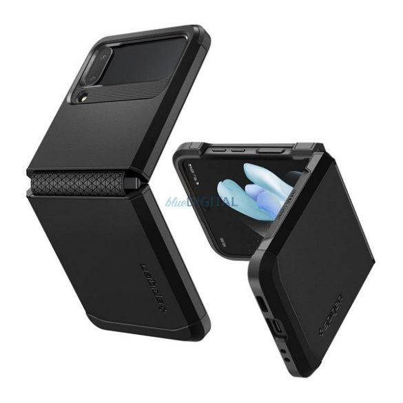 SPIGEN TOUGH ARMOR műanyag telefonvédő (szilikon keret, közepesen ütésálló, kitámasztó) FEKETE Samsung Galaxy Z Flip4 5G (SM-F721)