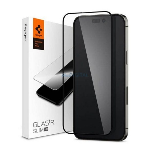 SPIGEN TR SLIM HD képernyővédő üveg (2.5D, karcálló, tok barát, ujjlenyomat mentes, ultravékony, 0.2mm, 9H) FEKETE Apple iPhone 14 Pro