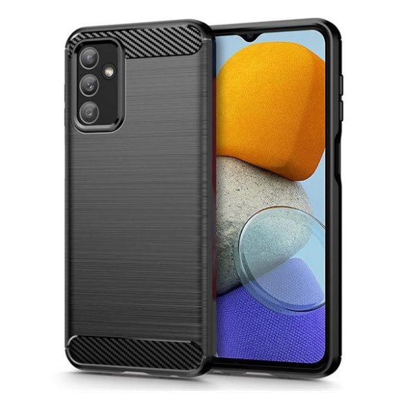 Szilikon telefonvédő (közepesen ütésálló, légpárnás sarok, szálcsiszolt, karbon minta) FEKETE Samsung Galaxy M23 (SM-M236), Samsung Galaxy A23 5G (SM-A236F)