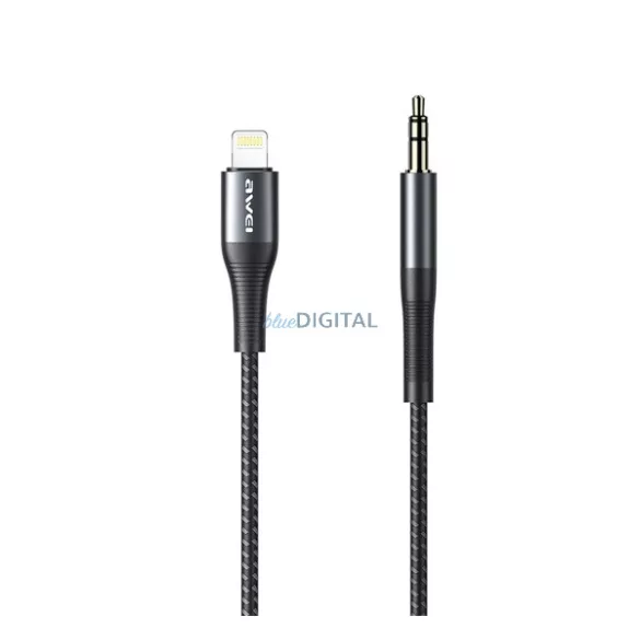 AWEI CL-116L audió kábel (3.5mm jack - lightning, 100cm, cipőfűző) FEKETE