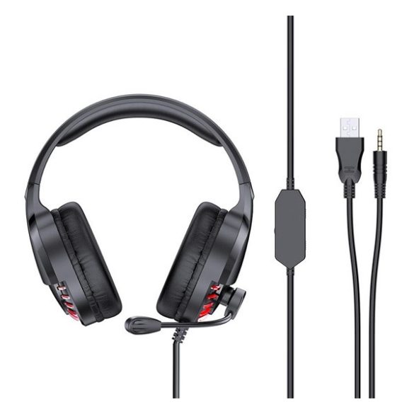 AWEI ES-770I fejhallgató SZTEREO (3.5mm jack/USB csatlakozó, hangerőszabályzó, gamer) FEKETE