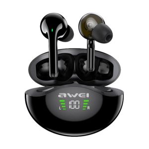 AWEI T12P bluetooth fülhallgató SZTEREO (v5.1, TWS, aktív zajszűrő, vízálló, LED kijelző + töltőtok) FEKETE