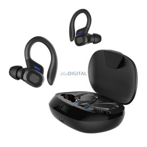 DEVIA POP1 bluetooth fülhallgató SZTEREO (v5.1, TWS, fülre akasztható, mikrofon, zajszűrő, vízálló + töltőtok) FEKETE