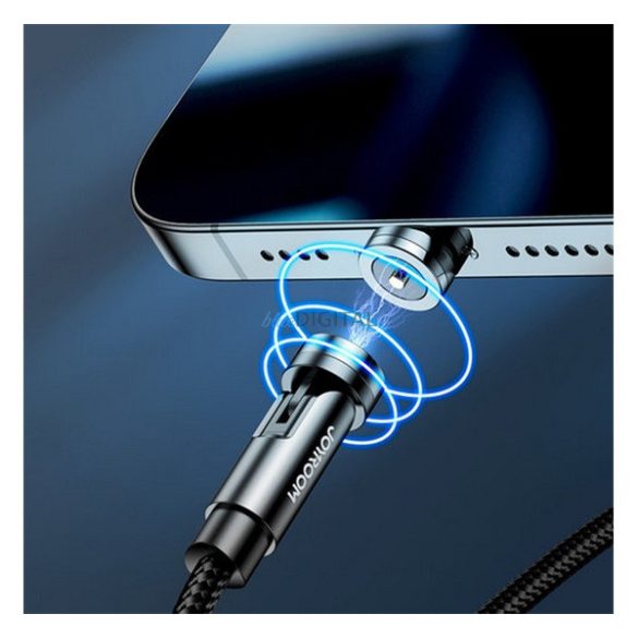 JOYROOM töltőkábel 3in1 (USB - lightning/Type-C/microUSB, 120cm, mágneses, forgatható fej) FEKETE