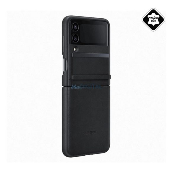 SAMSUNG műanyag telefonvédő (valódi bőr hátlap) FEKETE Samsung Galaxy Z Flip4 5G (SM-F721)