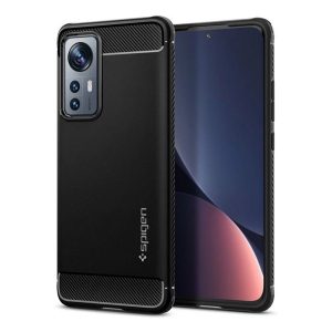 SPIGEN RUGGED ARMOR szilikon telefonvédő (közepesen ütésálló, légpárnás sarok, karbon minta) FEKETE Xiaomi 12X, Xiaomi 12