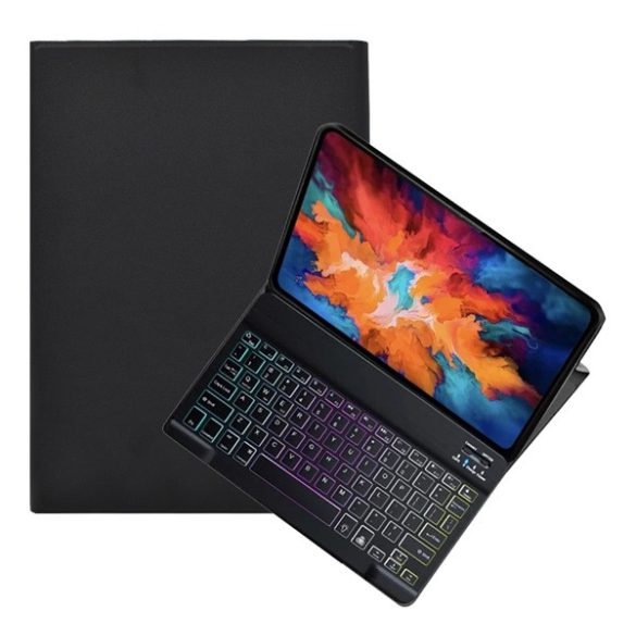 Tok álló, bőr hatású (FLIP, bluetooth billentyűzet, asztali tartó, QWERTY, angol nyelvű) FEKETE Lenovo Tab P11 5G (TB-J607Z), Lenovo Tab P11 (TB-J606F), Lenovo Tab P11 Plus (TB-J616F)