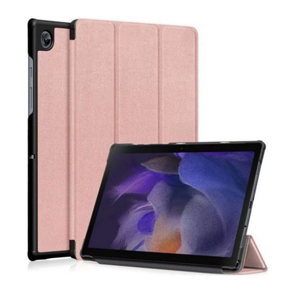 Tok álló, bőr hatású (FLIP, oldalra nyíló, TRIFOLD, asztali tartó) ROZÉARANY Samsung Galaxy Tab A8 10.5 LTE (2021) SM-X205, Samsung Galaxy Tab A8 10.5 WIFI (2021) SM-X200