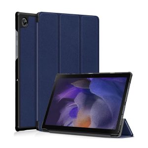 Tok álló, bőr hatású (FLIP, oldalra nyíló, TRIFOLD, asztali tartó) SÖTÉTKÉK Samsung Galaxy Tab A8 10.5 WIFI (2021) SM-X200, Samsung Galaxy Tab A8 10.5 LTE (2021) SM-X205