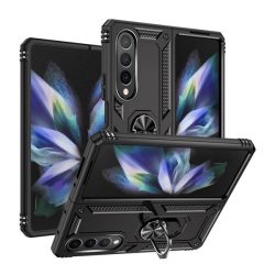   Defender műanyag telefonvédő (közepesen ütésálló, szilikon belső, telefontartó gyűrű, kamera védelem) FEKETE Samsung Galaxy Z Fold4 5G (SM-F936)