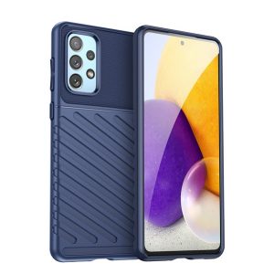 Szilikon telefonvédő (közepesen ütésálló, csíkos, dombor minta) SÖTÉTKÉK Samsung Galaxy A23 5G (SM-A236F)