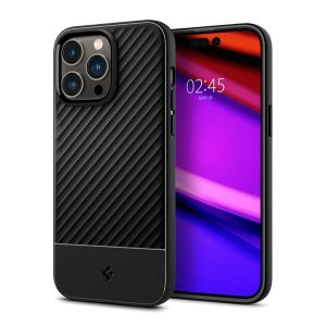 SPIGEN CORE ARMOR szilikon telefonvédő (közepesen ütésálló, kamera védelem, csíkos minta) FEKETE Apple iPhone 14 Pro