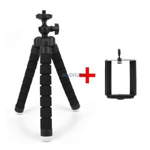 Tripod állvány (univerzális, állítható, 360°-ban forgatható, 17.5 cm, hajlítható láb) FEKETE