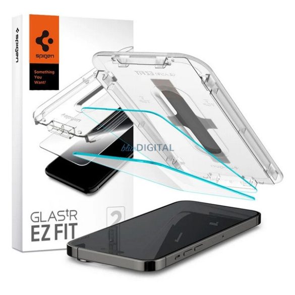 SPIGEN EZ FIT HD képernyővédő üveg 2db (2.5D, tokbarát, ultravékony, 0.2mm, 9H + segédkeret) ÁTLÁTSZÓ Apple iPhone 14 Pro Max