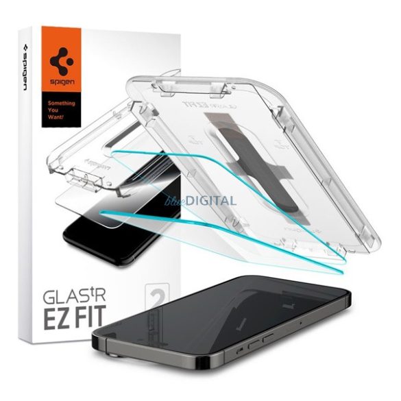 SPIGEN EZ FIT HD képernyővédő üveg 2db (2.5D, tokbarát, ultravékony, 0.2mm, 9H + segédkeret) ÁTLÁTSZÓ Apple iPhone 14 Pro