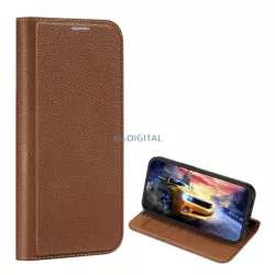   DUX DUCIS SKIN X2 tok álló, bőr hatású (FLIP, közepesen ütésálló, oldalra nyíló, asztali tartó, prémium) BARNA Apple iPhone 14 Pro