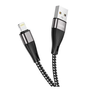 HOCO X57 adatkábel (USB - lightning, 2.4A, 100cm, törésgátló, cipőfűző) FEKETE