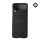 Műanyag telefonvédő (szilikon keret, valódi bőr hátlap) FEKETE Samsung Galaxy Z Flip4 5G (SM-F721)