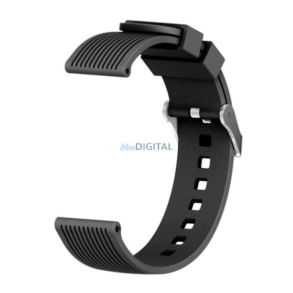 Pótszíj (univerzális, 20 mm, szilikon, állítható, 3D csíkos minta) FEKETE Huawei Watch GT 2 42mm, Samsung Galaxy Watch 42mm (SM-R810N), Samsung Galaxy Gear S2 Classic (SM-R732), Amazfit Bip, Ha