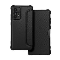   Tok álló, bőr hatású (FLIP, oldalra nyíló, légpárnás sarok, kamera védelem, karbon minta) FEKETE Samsung Galaxy A52 5G (SM-A526F), Samsung Galaxy A52 4G (SM-A525F), Samsung Galaxy A52s 5G (