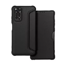   Tok álló, bőr hatású (FLIP, oldalra nyíló, légpárnás sarok, kamera védelem, karbon minta) FEKETE Xiaomi Redmi Note 11 (Redmi Note 11S)