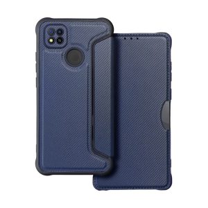 Tok álló, bőr hatású (FLIP, oldalra nyíló, légpárnás sarok, kamera védelem, karbon minta) SÖTÉTKÉK Xiaomi Redmi 9C, Xiaomi Redmi 10A