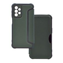   Tok álló, bőr hatású (FLIP, oldalra nyíló, légpárnás sarok, kamera védelem, karbon minta) SÖTÉTZÖLD Samsung Galaxy A23 5G (SM-A236F)