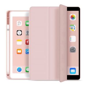 Tok álló, bőr hatású (aktív FLIP, oldalra nyíló, TRIFOLD, asztali tartó, ceruza tartó) RÓZSASZÍN Apple IPAD Air 2022, Apple IPAD Air 2020 (Air 4)