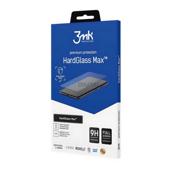 3MK HARD GLASS MAX képernyővédő üveg (3D full cover, íves, ujjlenyomat mentes, karcálló, tok barát 0.3mm, 9H) FEKETE Apple iPhone 14 Pro