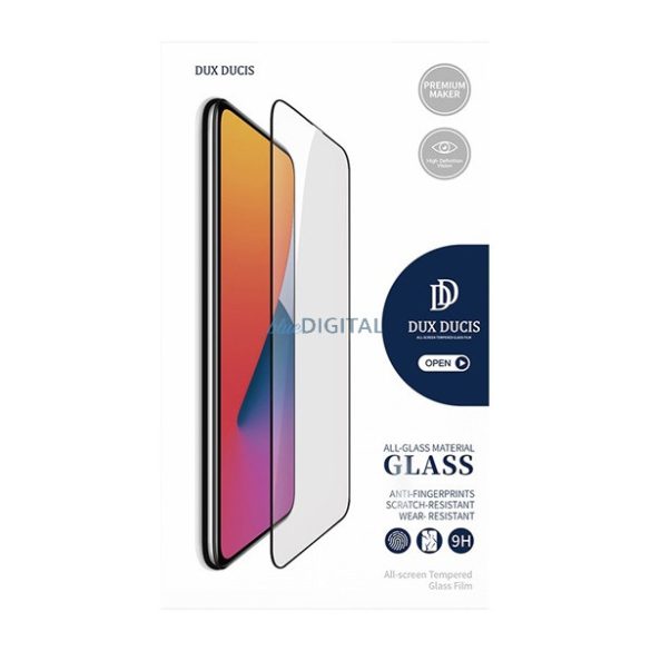 DUX DUCIS képernyővédő üveg (2.5D full glue, teljes felületén tapad, tokbarát, karcálló, 0.3mm, 9H) FEKETE Honor X7 (2022), Honor X7a