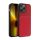 Műanyag telefonvédő (szilikon keret, közepesen ütésálló, beépített fémlemez, bőr hatású hátlap, csíkos minta) PIROS Apple iPhone 14 Pro Max