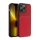 Műanyag telefonvédő (szilikon keret, közepesen ütésálló, beépített fémlemez, bőr hatású hátlap, csíkos minta) PIROS Apple iPhone 14 Pro