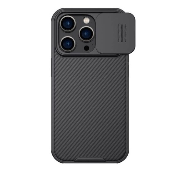 NILLKIN CAMSHIELD PRO MAGNETIC műanyag telefonvédő (közepesen ütésálló, kamera védelem, fémlemez, csíkos) FEKETE Apple iPhone 14 Pro